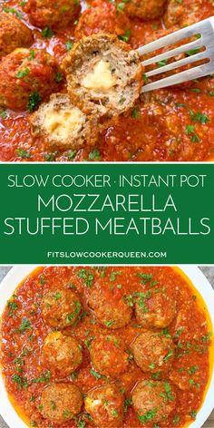 slow cooker instant pot mozzarella stuffed meatballs