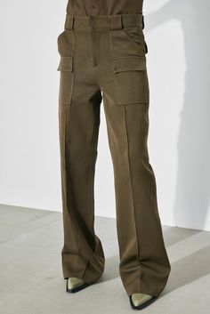 Luxury Wide Leg Pants With Pockets, Chic Full-length Pants With Patch Pockets, Utility Trousers, Petar Petrov, Trousers Details, Sum Up, Wide Belt, Low Waist, Pistachio