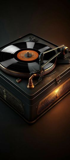 an old fashioned record player sitting on top of a suitcase