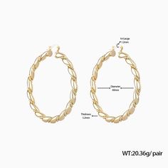 Dare to stand out with these large twist hoop earrings! With their bold design and captivating intertwining twists, these earrings will make you shine. Take a risk, and make a statement! Material: -14k gold plated brass Quantity & Measurement： -Gauge: 16g | 1.2mm -Internal diameter: 60mm | 2.36" -Include: a pair * Get inspired: 365 days ear piercings challenges-clicker here for more ear style. Elegant Twisted Metal Hoop Earrings, Gold Twisted Metal Hoop Earrings, Modern Twist Metal Twisted Hoop Earrings, Modern Twist Metal Hoop Earrings, Modern Twisted Metal Hoop Earrings, Twist Hoop Earrings, Take A Risk, Ear Style, Take Risks