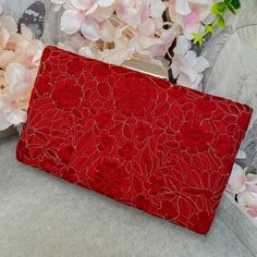 Embroidery detail clutch. Embroidery work on one side only.  Large enough to fit all modern smartphones. Perfect for brides! Ready to ship as seen Clutch Embroidery, Green Clutches, Floral Clutches, Grey Flowers, Stacked Bangles, Gold Necklace Set, Leather Clutch Bags, Evening Clutch, Embroidery Work