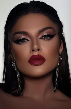 Bold Red Lip Makeup, Bold Lip Makeup, Evening Eye Makeup, Holiday Makeup Looks, Hot Makeup, Red Makeup, Elegant Makeup, Stunning Makeup