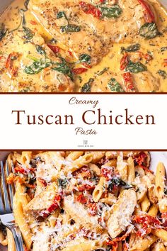 creamy tuscann chicken pasta with spinach and tomatoes