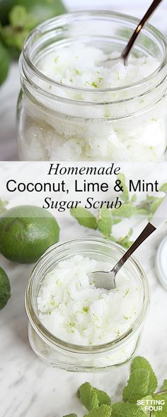 This DIY Lime Mint Sugar Scrub smells like a vacation in a jar and gets rid of dry skin in a jiffy! Great gift idea! Mint Sugar, Mask Skin, Lip Scrubs