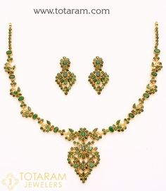 22 Karat Gold Emerald Necklace & Drop Earrings set - 235-GS1232 in 34.000 Grams Gold Emerald Necklace, Emerald Necklaces, Ruby Necklace Designs, Antique Necklace Gold, 22 Karat Gold Jewelry, Indian Gold Jewellery Design, Gold Ruby Necklace, Ruby Jewelry Necklaces, Gold Jewelry Prom