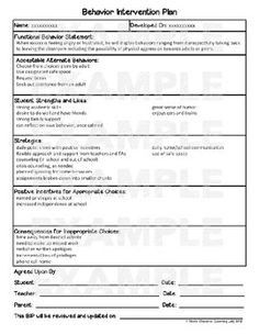 the behavior information plan is shown in this document, which includes instructions for students to use