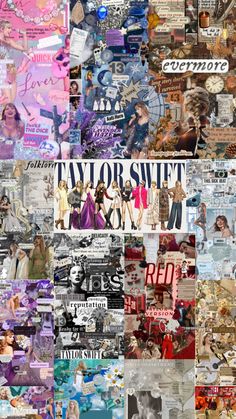 the collage is made up of many different pictures and words, including one that says taylor swift