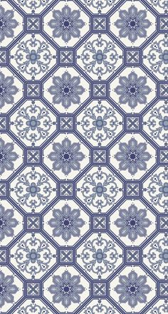 a blue and white wallpaper with an intricate design