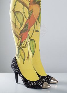 "All tights are made to order and are ready to ship within 6 business days after payment is received. Shipping itself usually takes 7-20 business days. If you're in a hurry, please purchase a shipping upgrade upon checkout. We are extremely proud to introduce our new collection! Absolutely stunning \"paradise\" tights printed on yellow. One size. Fits from XS up to L From 155cm to about 167cm height Full length. Closed toe. Thickness: 50 DEN Soft and comfortable microfiber tights/pantyhose. Perf Yellow Stretch Thigh High Legwear, Yellow Stretch Thigh-high Legwear, Sock Tattoo, Tattoo Tights, Printed Tights, Bare Skin, Opaque Tights, Womens Tights, Nude Color