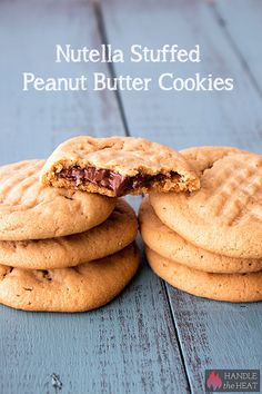 nutella stuffed peanut butter cookies stacked on top of each other