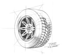 a pencil drawing of a tire