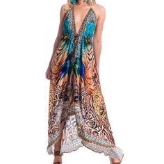 Nwt Ranees Miami Fierce 663 Exotic Hawaii Dress, Cover-Up Dress. One Size...Fits S To L Unleash Your Free Boho Spirit In This Longline Cover Up Dress Styled With Vivid Allover Patterns And A Halter Neckline. With Small Sparkling Crystals. Halter Neckline Tassel Tie Detail And Closure Allover Pattern Woven 100% Polyester Multicolor V-neck Halter Dress For Vacation, Multicolor V-neck Halter Dress For The Beach, One-piece Sundress For Vacation, Vacation One-piece Sundress, One-piece Sundress For Beach Season, Bohemian One-piece Dress For Beach Season, Beachwear One-piece Floral Print Dress, One-piece Beach Cover-up Dress For Spring, One-piece Spring Beach Cover-up Dress