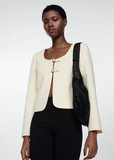 Double-buckle jacket - Women | Mango USA Buckle Jacket, Contemporary Closet, Buckle Jackets, Short Design, Mango Outlet, Designer Shorts, Jacket Women, Mango, Jackets For Women