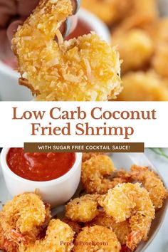 low carb coconut fried shrimp with sugar free cocktail sauce is an easy and delicious appetizer