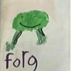 a child's drawing of a frog with the word folg on it