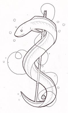 a drawing of a snake with an anchor on it's tail and the letter s in