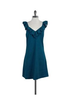 Current Boutique-Loeffler Randall - Teal Linen Ruffle Sleeveless Dress Sz 4 Chic Green Sleeveless Dress With Ruffles, Casual Sleeveless Dress With Ruffled Straps For Day Out, Casual Sleeveless Dress With Ruffled Straps For Brunch, Knee-length Ruffled Sleeveless Dress For Brunch, Knee-length Sleeveless Ruffle Dress For Brunch, Brunch Sleeveless Dress With Ruffled Hem And Straps, Brunch Sleeveless Dress With Ruffle Hem And Ruffled Straps, Sleeveless Dress With Ruffled Straps And Hem For Brunch, Casual Sleeveless Ruffle Dress For Brunch