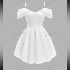 Brand New Never Been Worn / White Off Shoulder Spaghetti Strap Corset Top Short Dress With Zipper / Size 8/10 Homecoming White Dresses, Dresses For Hoco Short, Off Shoulder Dress With Straps, White Dress Medium Length, White Poofy Dress Short, White Short Formal Dress, Simple White Mini Dress, Dresses For Dances Short, Hoco Dresses Corset Top