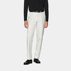 Elevate your look with these high-rise, off-white pants, regular fit with a straight leg. Features include flat front, zip fly, and a discreet after-dinner split for comfort. Off White Pants, Tuxedo Pants, Gilet Costume, Classic Trousers, Straight Leg Trousers, White Pants, Straight Leg Pants, Workout Pants, Leg Pants