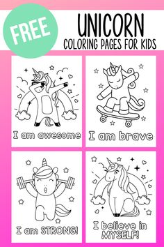 unicorn coloring pages for kids with free printables on the front and back page