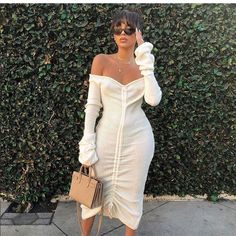 Autumn Winter V-neck Off Shoulder Dress Women Fashion Casual White Black Long Sleeve Drawstring Elegant Beach Dresses for Femme Ribbed Knit Bodycon Dress, Club Party Dress, Maxi Bodycon Dress, Paris Mode, Club Party Dresses, Drawstring Dresses, Fashion Weeks, Club Party, Club Dresses