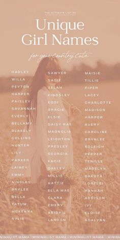 the unique girl names poster for an upcoming album, with a woman standing in a field