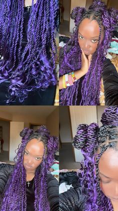 purple braids Purple Senegalese Twist, Purple Twists Black Women, Pink And Purple Box Braids, Magenta Braids, Black And Purple Braids