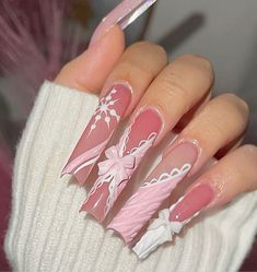 Nail Inspo Acrylic Christmas, Pink Baddie Nail Ideas, Christmas Acrylic Nails Long, Long Holiday Nails, White Christmas Acrylic Nails, Sagittarius Nails Acrylic, Acrylic Nails Long Pink, Christmas Goth Nails, Long Nails Christmas