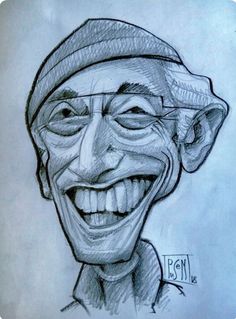 a drawing of a smiling man with glasses and a hat on top of his head