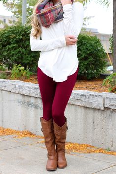 Burgundy Soft Brushed Leggings Fits up to a size 12 Elastic waistband for added comfort. 92% Polyester. 8% Spandex. Burgundy Tights Outfit, Outfits Leggins, Cute Christmas Outfits, Burgundy Pants, Burgundy Leggings, Outfit Christmas, Pullover Outfit, Red Leggings, Leggings Outfit