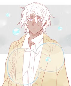 an anime character with blonde hair and blue eyes, wearing a yellow jacket in the rain