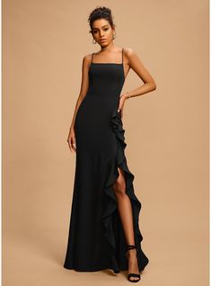 JJsHouse Sheath/Column Square Neckline Floor-Length Ruffle Zipper Up Crossed Straps Spaghetti Straps Sleeveless <=150 No Black Winter Spring Summer Fall General Plus Stretch Crepe Height:5.7ft Bust:33in Waist:24in Hips:35in Prom Dresses. #JJsHouse #SheathColumn #SquareNeckline #FloorLength #Ruffle #ZipperUp #CrossedStraps #SpaghettiStraps #Sleeveless #<=150 #No #Black #Winter #Spring #Summer #Fall #General #Plus #StretchCrepe #PromDresses Ruffle Prom Dress, Floor Length Prom Dresses, Ruffle Fabric, Prom Dresses Modest, Black Bridesmaid Dresses, Prom Dresses Online, Chiffon Prom Dress, Necklines For Dresses, Dress Silhouette