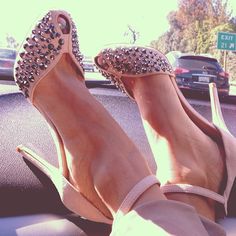 Nude+Studs Studded Shoes, Beige Blazer, Rhinestone Fashion, Lv Bags, Rhinestone Heels, Womens Shoes High Heels, Gorgeous Shoes, Hot Shoes