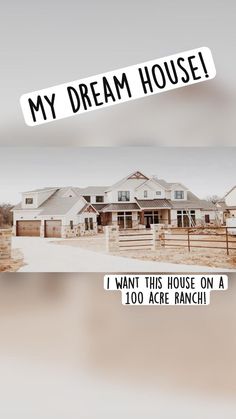 a house with the words my dream house above it and an image of a fenced in yard