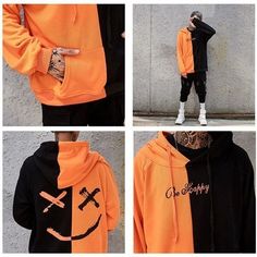 Men Hoodies Happy Smiling Face Print Kpop Hoodie Pullover - Tania's Online Closet, LLC Orange Letter Print Hoodie For Streetwear, Trendy Black Hoodie With Patchwork, Orange Cotton Hoodie With Letter Print, Trendy Black Patchwork Hoodie, Winter Orange Streetwear Tops, Orange Graphic Print Hoodie For Streetwear, Orange Graphic Print Hoodie For Winter, Orange Hooded Hoodie With Letter Print, Orange Hooded Top For Streetwear