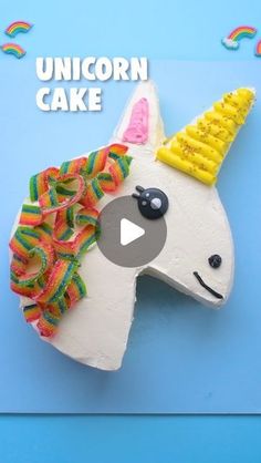 a cake shaped like a unicorn with a horn on it