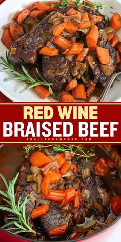 Want more easy family dinners? Here's a main course recipe using chuck roast! Slow-cooked with vegetables, this red wine braised beef is hearty and delicious! Braised Beef Roast Dutch Ovens, Dutch Oven Chuck Roast Recipes, Roast Over Mashed Potatoes, Red Wine Pot Roast, Wine Pot Roast, Pot Roast In The Oven, Stovetop Recipes, Wine Gravy, Red Wine Gravy