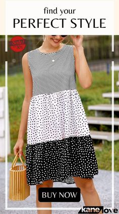 Polka Dot Mosaic Large Swing Dress Casual Polka Dot Patchwork Dress, Summer Polka Dot Patchwork Dresses, Mid Skirt, Color Pick, Types Of Skirts, Elevate Your Style, Swing Dress, Types Of Collars, Skirt Length