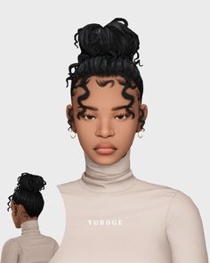 an image of a woman with her hair in buns and wearing a turtle neck sweater