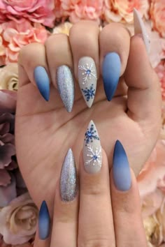 blue ombre christmas nail designs 2021 snowflakes Nails Noel, Blue Christmas Nails, Nails Sparkly, Winter Nails Acrylic, Nails Christmas, Snowflake Nails, Nails Glitter, Christmas Nails Acrylic, Nails Red