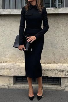 Details: Material: Polyester Style: Simplicity Pattern Type: Solid Neckline: Turndown Collar Silhouette: Wrapped Skirt Sleeve Style: Regular Sleeve Sleeve Length: Long Sleeve Fit Type: Regular Clothing Length: Long Type: Solid Color Size(in) Bust Waist Hips S 36.2 28.3 40.2 M 37.8 29.9 41.7 L 39.4 31.5 43.3 XL 40.9 33.1 44.9 2XL 42.5 34.6 46.5 Tips: Due to the many variations in monitors, the color in the image could look slightly different, please take physical design and color shall prevail. P Business Elegant, Wrapped Skirt, Fitted Sheath Dress, Long Skirt Fashion, Corner Office, Midi Dress Formal, Fall 24, Black Sheath Dress, Mid Length Skirts