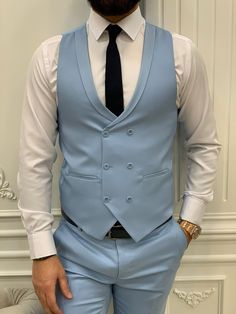 Vince Gray Slim Fit Plaid Suit freeshipping - BOJONI Italian Style Suit, Blue Slim Fit Suit, Tuxedos Wedding, Summer Ball, Light Blue Suit, Mens Fashion Suits Casual, Blue Suit Men, Slim Fit Suit Men, Vest And Pants