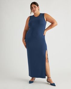 This sleeveless, scoop neck maxi-length Tencel™ dress is perfection. So comfy and versatile, with a bit of stretch for the perfect fit. Tencel™ lyocell is a biodegradable fabric made from cellulose found in wood pulp. It is softer, more breathable, and uses 10-20 times less water in production compared to cotton.  | Quince | Women's Tencel Jersey Tank Maxi Dress in Navy, Size XS Tank Maxi Dress, Silk Cami, Maxi Dress Navy, Navy And Brown, Bodycon Fashion, Maxi Tank Dress, Navy Blue Dresses, Lularoe Dresses, Blouse Dress