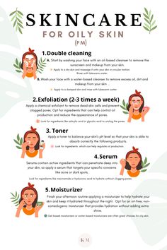 Good Skincare Routine For Oily Skin, Oily Skin Night Routine, Skincare Routine For Oily And Acne Prone Skin, How To Treat Oily Skin Faces, Night Routine For Oily Skin, Oily Textured Skin Care Routine, Skin Care Regimen For Oily Skin, How To Make Skin Less Oily, Night Skin Care Routine For Oily Skin