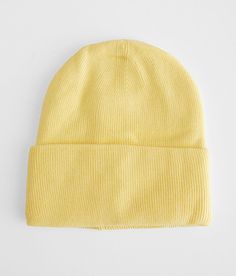 BKE Cuffed Beanie - Yellow , Women's Celandine Ribbed knit beanie One size fits most. 50% Viscose 30% Polyester 20% Nylon. Hand wash cold with like colors. Only non-chlorine bleach when needed. Lay flat to dry. Apparel & Accessories > Clothing Accessories > Hats Yellow Cotton Beanie Hat, Spring Solid Color Beanie, One Size Fits Most, Spring Beanie, One Size Fits Most, Spring Ribbed Beanie Hat, Soft Knit Spring Hats, Yellow Warm Beanie For Winter, One Size Fits Most Ribbed Beanie, Warm Yellow Beanie For Winter, Warm Yellow Winter Beanie