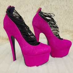 Lt-Ceres By London Trash Color: Hot Pink. Faux Pony Hair. 2.25 Inch Platform. 6.75 Inch Heels. Back Zipper. New In Box. Very Few Sizes Left Available. Hot Pink Platform Heels, Pink Platform Heels, Pleaser Heels, Pink Platform, Black Stiletto Heels, Pink Platforms, Black Stilettos, Platform Stilettos, Pony Hair