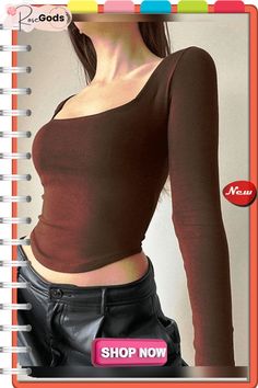 Asymmetric Long Sleeve Crop Top Trendy Solid Brown Tops, Casual Asymmetrical Top For Fall, Trendy Fitted Brown Tops, Fitted Asymmetrical Casual Tops, Casual Fitted Asymmetrical Top, Trendy Brown Tops For Fall, Trendy Asymmetrical Tops For Fall, Trendy Asymmetrical Fall Tops, Street Y2k