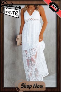 White Lace Crisscross Backless Maxi Dress White Dresses With Crisscross Straps For Spring, Chic White Dresses With Crisscross Straps, Chic White Dress With Crisscross Straps, White Dress With Crisscross Straps For Brunch, White Hollow Out Maxi Dress For Spring, White Crisscross Strap Dress For Beach, White Beach Dress With Crisscross Straps, Backless Maxi Dress, Backless Maxi Dresses