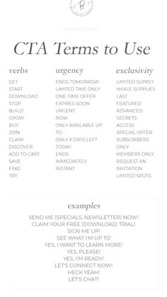 a table with the words cta items to use