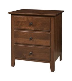 a wooden nightstand with two drawers on it's sides and one drawer open to the side